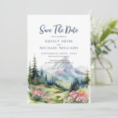 Save The Date Dusty Blue Floral Spring Mountains Mariage (Debout devant)