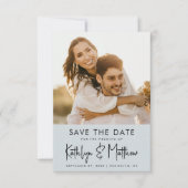 Save The Date Dusty Blue Fun Script Mariage photo moderne (Devant)