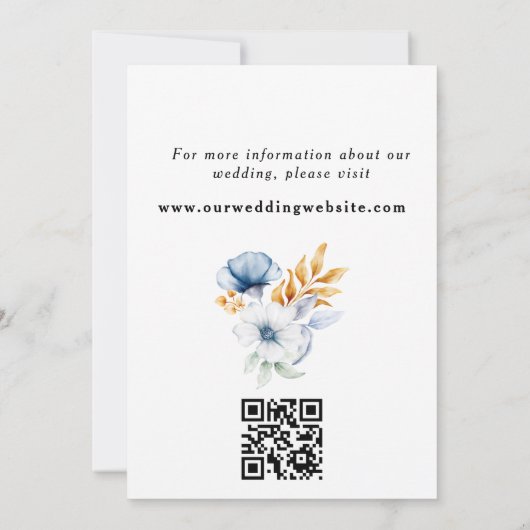Save The Date Dusty Blue Gold Floral Arch Photo QR Code (Dos)
