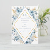 Save The Date Dusty Blue Gold Floral Bloom tout en un Mariage (Debout devant)