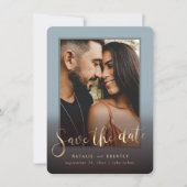 Save The Date Dusty Blue Gold Script & Marble Photo Overlay (Devant)