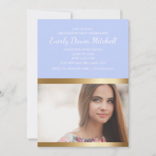 Save The Date Dusty Blue Gold White Stripe Graduation Party