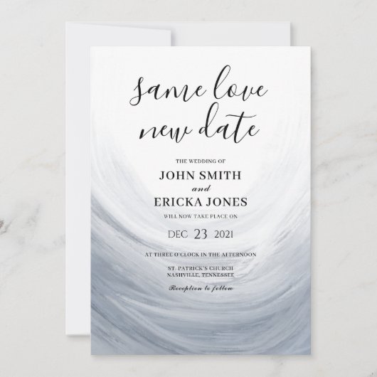 Save The Date Dusty Blue Gray Aquarelle Vague Même Amour Nouvell (Devant)