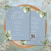 Save The Date Dusty Blue Greenery Floral QR Code Mariage