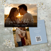 Save The Date Dusty Blue Heart Script Photo Mariage QR Code