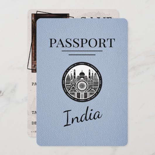 Save The Date Dusty Blue India Passeport Enregistrer La Date (Devant / Derrière)