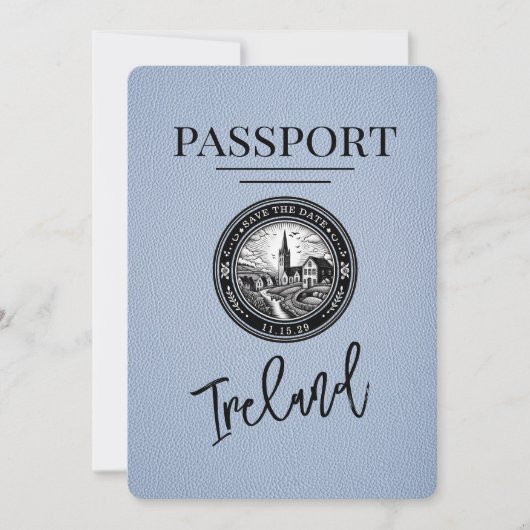 Save The Date Dusty Blue Ireland Passeport Enregistrer La Date (Devant)