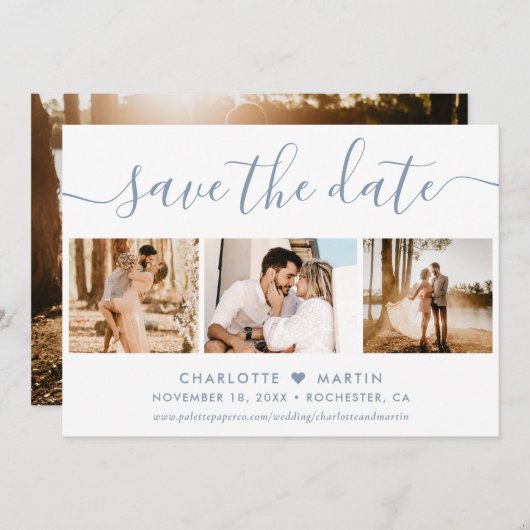 Save The Date Dusty Blue Mariage 4 Photo (Devant / Derrière)