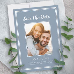Save The Date Dusty Blue Mariage Fiançailles Couple Photo modern