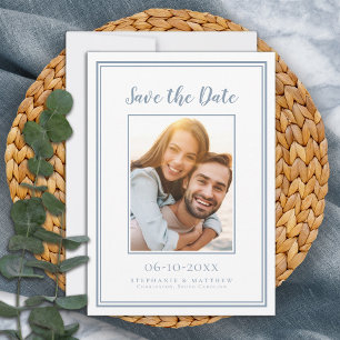 Save The Date Dusty Blue Mariage minimaliste photo Fiançailles