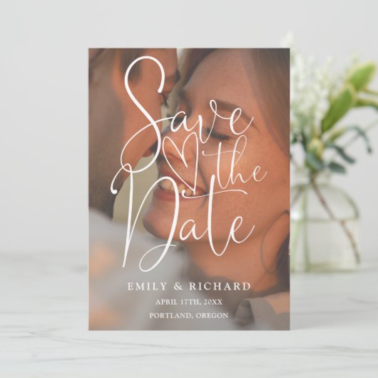 Save The Date Dusty Blue Mariage Photo Élégant Script Code QR (Debout devant)