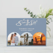 Save The Date Dusty Blue Mariage Photo QR Code Elegant (Debout devant)