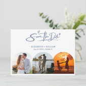 Save The Date Dusty Blue Mariage Photo QR Code Elegant (Debout devant)