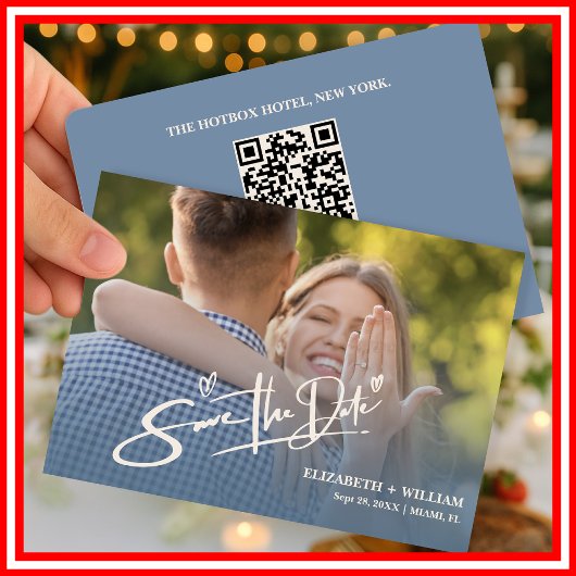 Save The Date Dusty Blue Mariage Photo QR Code Elegant