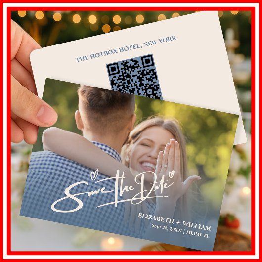 Save The Date Dusty Blue Mariage Photo QR Code Elegant