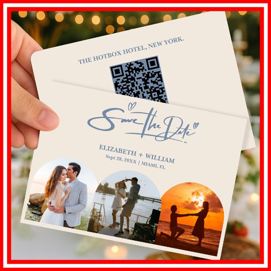 Save The Date Dusty Blue Mariage Photo QR Code Elegant