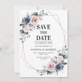Save The Date Dusty Blue Mauve Eucalyptus Mariage géométrique En (Devant)