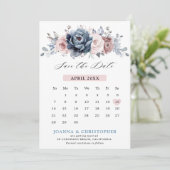 Save The Date Dusty Blue Mauve Rose rose ardoise Florale Mariage (Debout devant)
