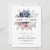 Save The Date Dusty Blue Mauve Rose rose ardoise Mariage floral (Devant)