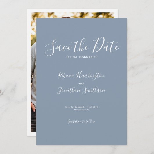 Save The Date Dusty Blue Minimal Wedding Enregistrer La Date (Devant / Derrière)