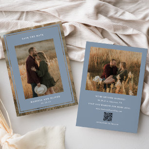 Save The Date Dusty Blue Minimalist Photo QR Mariage du site Web