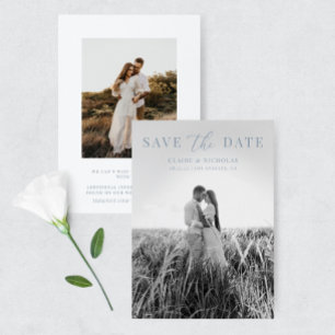 Save The Date Dusty Blue Modern Elegant Wedding Photo