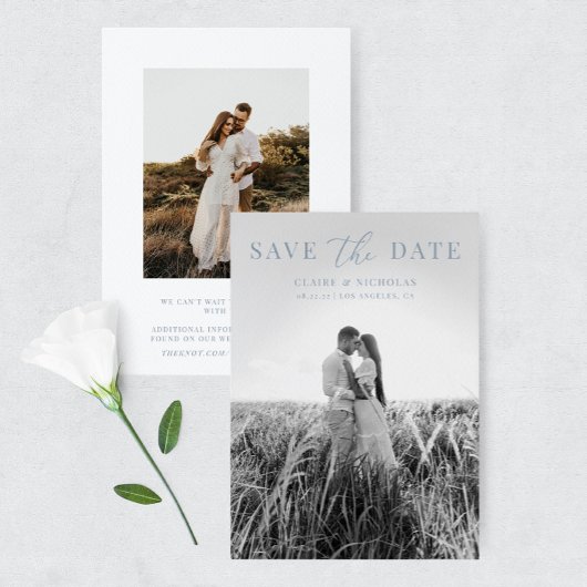 Save The Date Dusty Blue Modern Elegant Wedding Photo