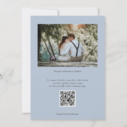 Save The Date Dusty Blue, Modern Greenery feuille code QR (Dos)