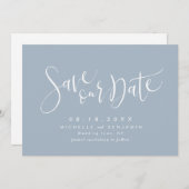 Save The Date Dusty Blue Modern Script Simple Enregistrer La Dat (Devant / Derrière)