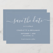 Save The Date Dusty Blue Modern Script Wedding Enregistrer La Da (Devant / Derrière)