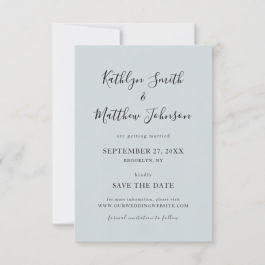 Save The Date Dusty Blue Modern Typographie Simple Mariage photo (Dos)
