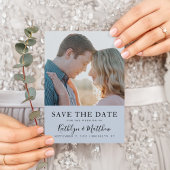 Save The Date Dusty Blue Modern Typographie Simple Mariage photo