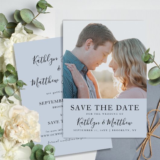 Save The Date Dusty Blue Modern Typographie Simple Mariage photo