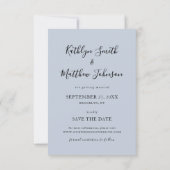 Save The Date Dusty Blue Modern Typographie Simple Mariage photo (Dos)