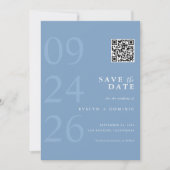 Save The Date Dusty Blue Modern Typography QR Code Wedding (Devant)