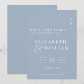 Save The Date Dusty Blue Moderne Élégant Mariage Monogramme (Devant / Derrière)
