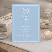 Save The Date Dusty blue monogram wreath wedding