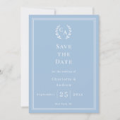Save The Date Dusty blue monogram wreath wedding (Devant)