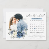 Save The Date Dusty Blue Navy Champagne Ivory Floral Calendrier (Devant)