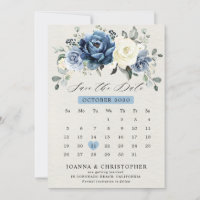 Dusty Blue Navy Champagne Ivory Floral Calendrier 