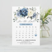 Save The Date Dusty Blue Navy Champagne Ivory Floral Calendrier (Debout devant)