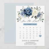 Save The Date Dusty Blue Navy Champagne Ivory Floral Calendrier (Devant / Derrière)