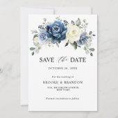 Save The Date Dusty Blue Navy Champagne Ivory Floral Mariage (Devant)