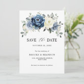 Save The Date Dusty Blue Navy Champagne Ivory Floral Mariage (Debout devant)