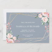 Save The Date Dusty Blue | Or | Mariage floral rose pâle (Devant)