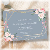 Save The Date Dusty Blue | Or | Mariage floral rose pâle