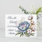 Save The Date Dusty Blue Peony and Cotton Wedding (Debout devant)