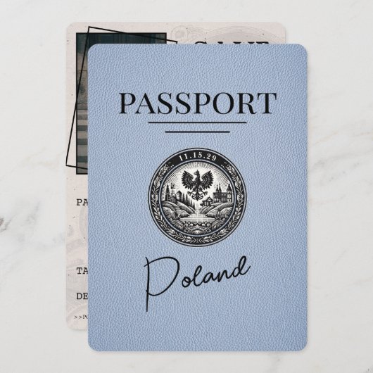 Save The Date Dusty Blue Pologne Passeport Enregistrer La Date (Devant / Derrière)