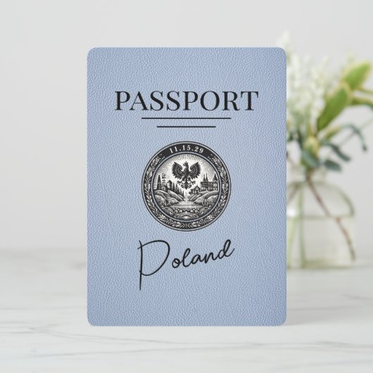 Save The Date Dusty Blue Pologne Passeport Enregistrer La Date (Debout devant)