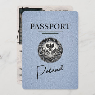 Save The Date Dusty Blue Pologne Passeport Enregistrer La Date